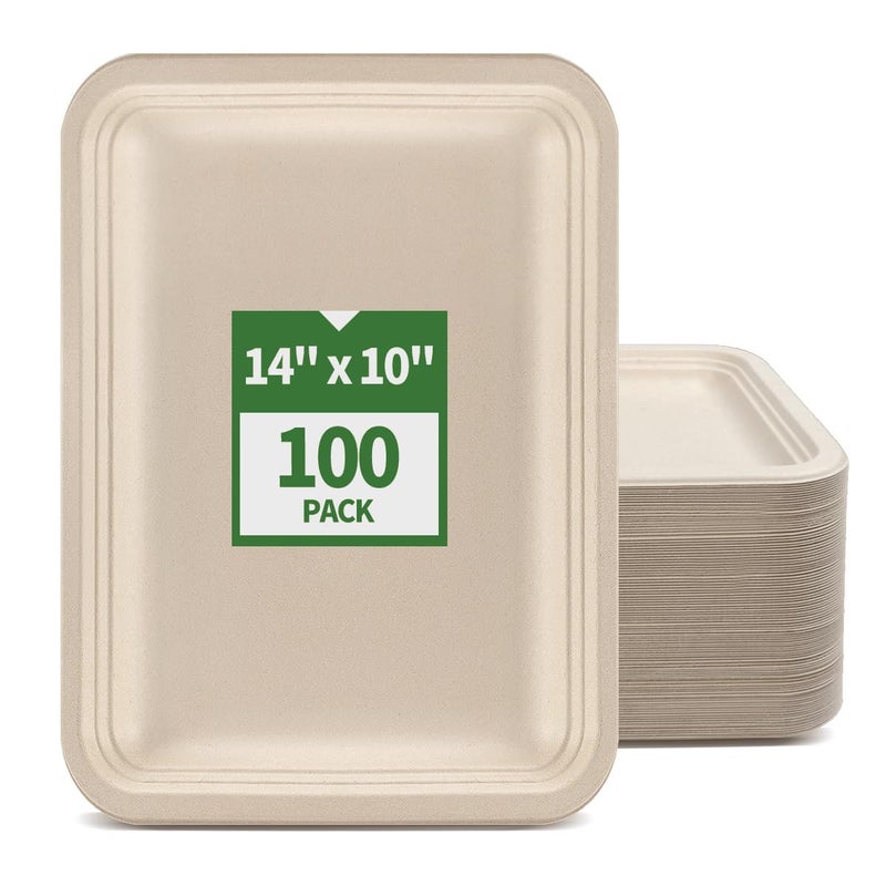 AICHEF 100 Pack 14 inch Large Disposable Food Trays for Crawfish Seafood Boil BBQ Dessert Large Paper Plates 14 inch Heavy Duty Disposable Trays Serving Thanksgiving Chistmas Party